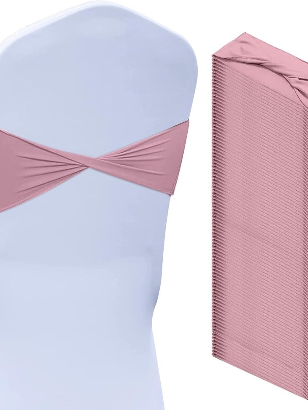 50Pcs Spandex Chair Sashes Bow Chair Band Slider Sash Cover, Dusty Pink